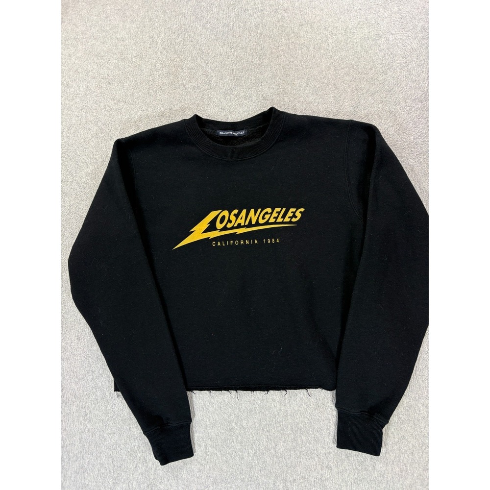 Brandy Melville LOS ANGELES Cropped Crew Sweatshirt (Women's Large) Black